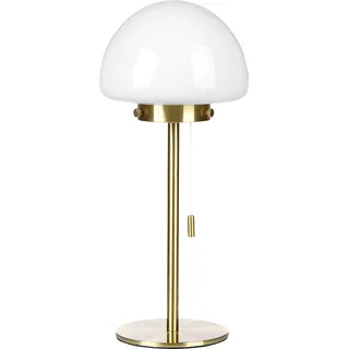 BELIANI Tischlampe Gold Metallsockel, Glasschirm, Zugschalter, minimalistischer Stil Bürolicht für zu Hause - Gold, Weiß