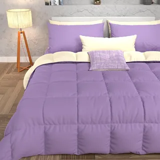 PETTI Artigiani Italiani – Winterbettdecke 240x260 cm, Zweifarbig Creme/Lila, Wendedecke Aus Mikrofaser 300 g/m2, Für Doppelbett, Warme Kuscheldecke, Made in Italy
