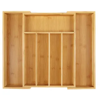 Utoplike Bambus-Besteckkasten, Besteckhalter, ausziehbarer Organizer (5-7 Fächer), Schubladenorganizer für Küchenutensilien, Besteck, Schubladeneinsatz, Bürobedarf