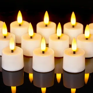 Homemory 12 Stück elektrische led teelichter mit Timer, flackernde batterie Kerzen, Eingebaut 6 Stunden Timer,Plastik, ideal für Weihnachten, Hochzeit, Party