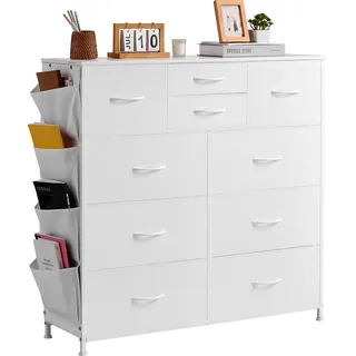 Vevor Stoffkommode mit 10 Schubladen und Stoff-Aufbewahrungsboxen, Kleiderschrankschubladen, Stoff-Aufbewahrungsturm für Schlafzimmer, Flur, Schrank, weiß - Weiß