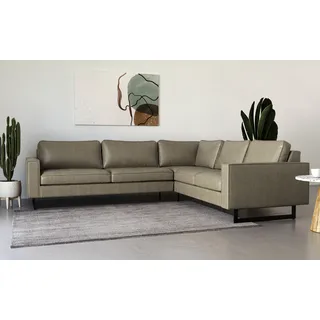 PLACES OF STYLE Ecksofa »Pinto, 250/290 cm, langer Schenkel, XXL, Ottomane«, Cord, Feincord, Luxus-Microfaser Leder und Chenille grau