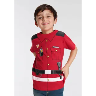 T-Shirt KIDSWORLD "FEUERWEHR", Jungen, Gr. 128/134, rot, Jersey, Obermaterial: 100% Baumwolle, bedruckt, Basic, Rundhals, Shirts T-Shirt, Kurzarm, Basic-Passform, bedruckt, Rundhalsausschnitt