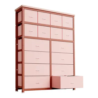 baloveby Kommode, Kommode Mit 16 Stoffschubladen, Hohe Kommode Organizer für Kleidung, Multifunktionaler Schubladenschrank für Schlafzimmer Und Wohnzimmer, pink