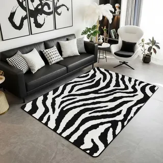 feelingyou Zebra Streifen Wohnzimmer Teppich 100x150cm Schwarz Weiß Tierhaut Druck Schlafzimmerbereich Teppich für Kinder Teens Thema afrikanische Tierwelt Indoor Matte Heimdekor