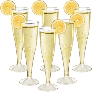 Mispudin Sektgläser Plastik Gold Glitzer, 30 Stück Sektgläser Kunststoff Mehrweg Hochwertig, 130ml Champagner Gläser Party für Hochzeiten, Gartenfeste, Geburtstage, Picknicks, Silvester