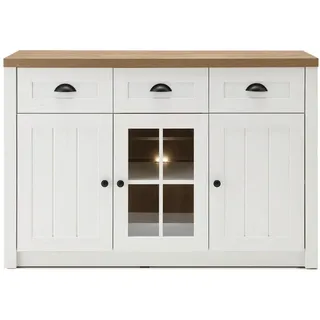 furn.design Sideboard, weiß Eiche hell Landhaus Kommode 130 x 86 cm, - Weiß, Naturbelassen