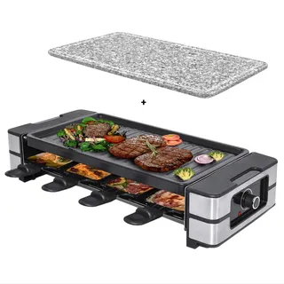 Raclette für 8 Personen | 2000W | mit Steinplatte | Antihaftbeschichtet - Uzwil - Schwarz