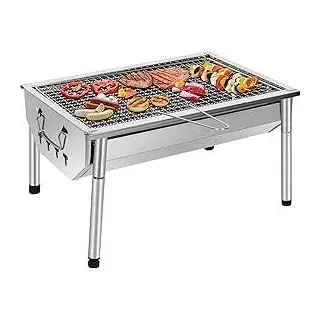 Picknickgrill Edelstahl Holzkohlegrill Kleiner Grill Portable Campinggrill Abnehmbare BBQ Grills für Outdoor Garten Party usw. (40 x 28 x 21.5 cm)
