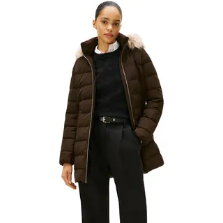 Tommy Hilfiger Damen Daunenmantel Down Slim mit Fellbesatz, Braun (Dark Coffee), S
