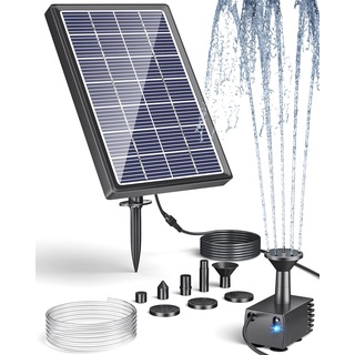 Biling Solar Springbrunnen für Außen mit Glas Panel, 3.5W Solar Brunnenpumpen Gartenbrunnen Wasserpumpe für Vogelbad, Solarbrunnen für Draussen mit 4ft Wasserleitung für Wasserspiel, Teiche