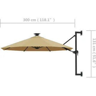 vidaXL Sonnenschirm zur Wandmontage Ø 300 cm Taupe