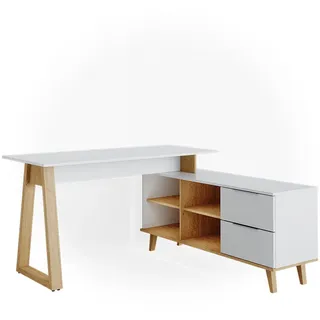 Vicco Schreibtisch Nautica Computer Büro PC Arbeitszimmer Weiß Eiche Skandi