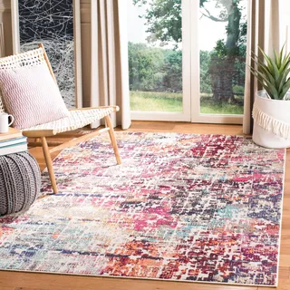 SAFAVIEH Zeitgenössische Teppich für Wohnzimmer, Esszimmer, Schlafzimmer - Madison Collection, Kurzer Flor, Rot und Hellblau, 122 X 183 cm