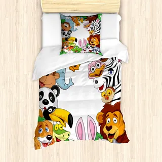 ABAKUHAUS Kindergarten Mantele, Tropischen Dschungel Tiere, Milbensicher Allergiker geeignet mit Kissenbezügen, 135 cm x 200 cm - 80 x 80 cm, Mehrfarbig