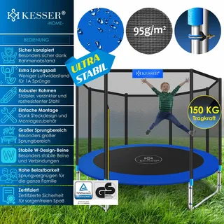 KESSER® - Trampolin | Rheinland GS | Komplettset mit Sicherheitsnetz, Leiter, Randabdeckung, Seitentasche & Zubehör | Kindertrampolin Gartentrampolin Belastbarkeit 150 kg - Blau