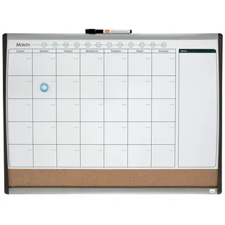 Rexel Nobo Kleiner Magnetischer Whiteboard-Planer mit Kork-Notiztafel, Wöchentliches & Monatliches Kalenderraster, Gewölbter Rahmen, Wandmontage, Zuhause/Büro, 585 x 430 mm, 1903813