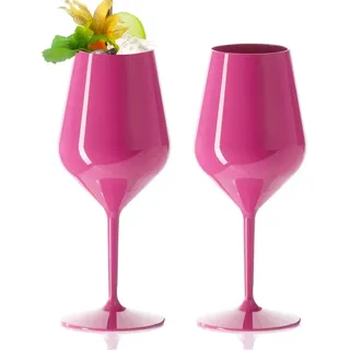 DoimoFlair Weingläser aus Kunststoff bruchsicher Weinbecher Sektgläser Plastik Pink 47 cl.
