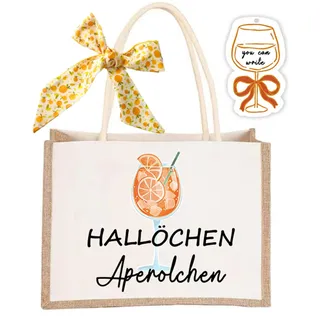 MKISHINE Aperol Geschenk Tasche, Aperol Jutetasche Für Frau, Strandtasche 30x23x13 cm Aperol Spritz Accessoires Damen, Geschenktasche für Getränke,Für Frauen, Kollegin (Hallöchen Aperolchen)