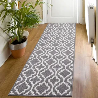 SHACOS Teppich Läufer 50x150 cm Läufer Flur rutschfest Teppichläufer Küchenteppich Waschbar Flur Läufer Teppich für Küche, Eingang, Esszimmer, Grau