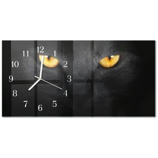 Tulup Wanduhr aus Glas 60x30 cm - Katze , Schwarz , Rechteckig , 60x30x0.4 cm , Dekoration, Uhren, Wanduhren