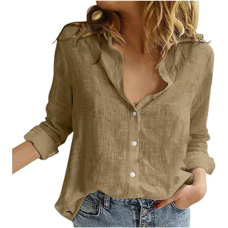 Didadihu Leinenbluse Damen Button-Down Langarm Sommer Musselin Hemd Bluse Damenblusen Casual Leicht Luftig Blusen Tuniken Elegant Lässiges Hemdbluse Oversize Locker Leinenshirt Sommerbluse