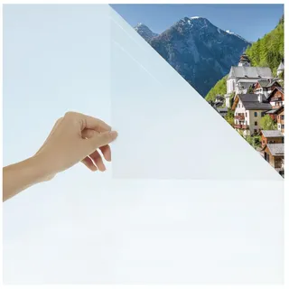 Blumtal Fensterfolie 44,5x200 cm Blickdicht & statisch haftend + Rakel - zuschneidbare Sichtschutzfolie Fenster + UV-Schutz - Milchglasfolie selbstklebend Fenster Folie Blickschutz in Weiß Frosted