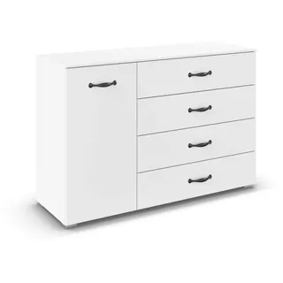 Rauch Möbel Aditio, Kommode für Schlafzimmer, Wohnzimmer, Kinderzimmer, Flur, 1-türig, 4 Schubladen, Soft-Close-Funktion, Sideboard im Landhausstil, Cottage, Farbe Weiß, Breite 120 cm