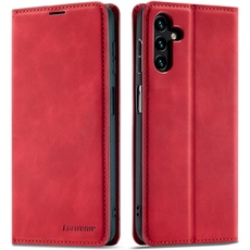 EYZUTAK Hülle für Samsung Galaxy A54 5G Case,Magnetverschluss Premium PU Leder Flip Case mit Kartenfächern Brieftasche Standfuntion stoßfeste Silikonhülle Retro Ledertasche-Rot