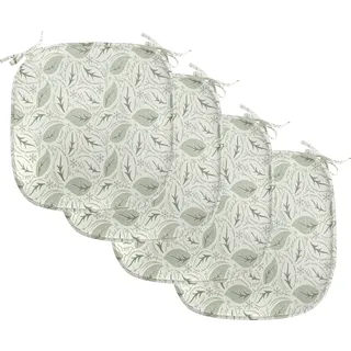 ABAKUHAUS Blätter Polster für Esszimmerstühle, Blumenmotive Verziert, Dekoratives wasserfestes Kissen mit Riemen für Küchensitze, 40 cm x 40 cm-4er Pack, Creme Weises Grün