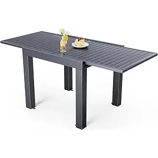JUMMICO Aluminium Ausziehbarer Gartentisch, 80-160 cm erweiterbar, wetterfest, bis 160 cm verlängerbar, Gartentisch für Balkon, Terrasse, Garten - Dunkelgrau