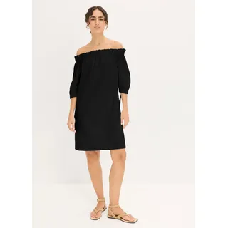 Off-Shoulder-Kleid BONPRIX, Damen, Gr. 46, N-Gr, schwarz, Obermaterial: 100% Baumwolle, lässig geschnitten, Kleider Off-Shoulder-Kleid, aus Baumwolle, mit Stickerei, lässige Passform