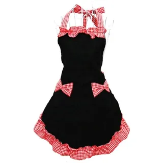 HANERDUN Kochschürze Frauen Damen Schürze Küchenschürze Rot und Schwarz Verstellbar Petticoat mit zwei Taschen Bowknot Schleife für Kochen Backen Grillen Geschenk Idee