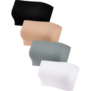 Geyoga 4 Stück Trägerlos Ungepolstert Bandeau Tube Top BH (Elegante Farben, L)