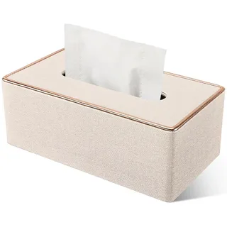 Rarapop Kosmetiktücherbox, Taschentuchbox aus PU-Leder, Rechteckiger Taschentuchspender für Kommode Badezimmer Home Office (Beige)