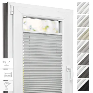 Estika Thermo-Plissee mit Bohren - 80 cm x 100 cm - Farbe: Hellgrau - Plissee Blickdicht, Fensterrollos für innen, Verdunkelungsplissee, Rollos für Fenster
