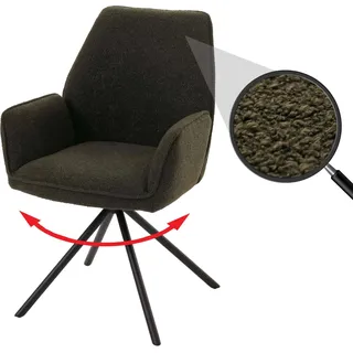 Esszimmerstuhl HWC-G67, Küchenstuhl Stuhl Armlehne, drehbar Auto-Position, Stoff/Textil Bouclé MVG olivgrün - Grün