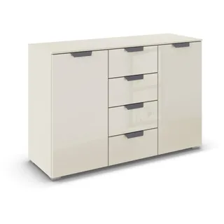 Rauch Möbel Aditio, Kommode für Schlafzimmer, Wohnzimmer, Kinderzimmer, Flur, 2-türig, Glasfront, 4 Schubladen, Soft-Close-Funktion, Sideboard im modernen Look, Farbe Front Glas Beige, Breite 120 cm