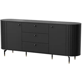 Feldmann-Wohnen Sideboard Zama schwarz 190 / 40 / 81 cm , Holz , 2 Fächer , 3 Schubladen , 190x81x40 cm , Kleinmöbel, Kommoden, Sideboards