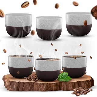 ElbFuchs® Espressotassen Set | 6x 120ml [ LIEBEVOLL HANDGEFERTIGT ] Stapelbare Espressobecher Keramik | Espressobecher ohne Henkel | Ausgefallene Espressotassen & Mokkatassen (weiß)