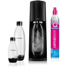 SODASTREAM Wassersprudler Terra Black Value Pack x3 mit 2 à 1 l 2 l Flasche spülmaschinenfest und 1 Quick Connect Zylinder, Acryl