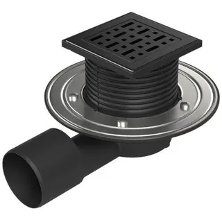 Chud?j Seitlicher Bodenablauf schwarz D50/75, Edelstahlflansch, schwarzes FACE-Gitter F1 388 B C