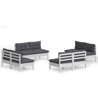 vidaXL 8-tlg. Garten-Lounge-Set mit Anthrazit Kissen Kiefernholz - Weiß
