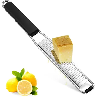 diboniur Käsereibe, Parmesanreibe, Zitronenreibe Knoblauchreibe Handreibe, Ingwerreibe Küche, Scharfer Edelstahl, mit Schutzhülle und Reinigungsbürste, Silber/Schwarz