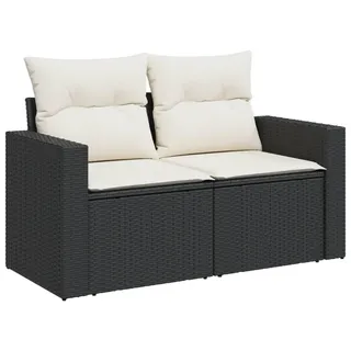 vidaXL Gartensofa Mit Kissen 2-Sitzer Schwarz Poly Rattan , Kunststoff , 131x69x62 cm , Gartenmöbel, Loungemöbel, Gartensofas & Loungesofas