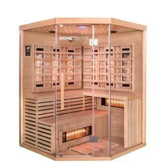 HOME DELUXE – Infrarotkabine SAHARA XXL – 150 x 150 x 200 cm - für 2 - 3 Personen, 8 Vollspektrumstrahler, Holz: Hemlocktanne I Infrarotsauna, Sauna, Wärmekabine, Infrarot - Braun