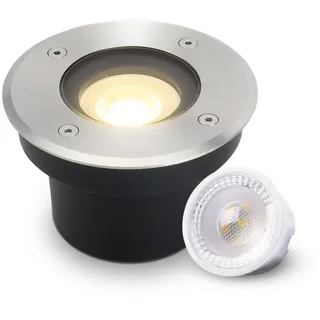 Longlife LED LED Bodeneinbaustrahler FLACH rund Edelstahl 230V IP67 - Leuchtmittel: 5W 2700K ...