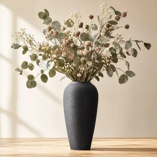 Rustikale Bauernhaus-Blumenvase, 34 cm, große schwarze Keramikvase, Pampasgras-Vase, moderne Bauernhaus-Dekor-Vase für Heimdekoration, Esstisch, Eingang, Tafelaufsatz, Wohnzimmer, Regal dekorativ