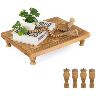 Hanobe Deko Tablett Holz Holztablett: Hölzerne Riser Bauernhaus Holz Sockel Display Stand Rustikal Tablett mit Standfuß Centerpiece für Kaffee Bar Küche Esszimmer Tisch