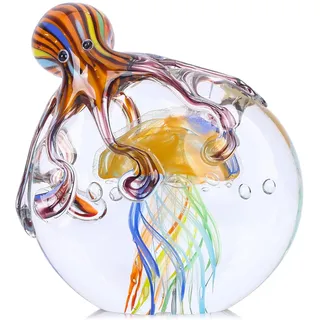 LCCCK Glas-Oktopus-Quallen-Statue – mundgeblasenes Glasdekor – Ozean-Figuren – Büro-Schreibtisch-Briefbeschwerer – Aquarium – Meerestiere